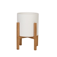 8484 - Liam Modern Ceramic Planter with Wood Legs