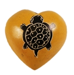 Soapstone Decor, Heart shaped, Medium sized, Yellow coloured,  with Turtle pattern - HEDE1060 (THDH ANIMAL), H (1 in ); W (1.5 in ); L (1.5 in )