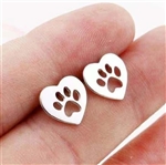 Silver heart earrings with paws