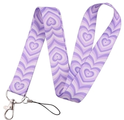 Keychain lanyard white and purple stripes with hearts
