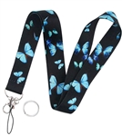 Black keychain lanyard with blue butterflies
