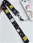 Black keychain lanyard with cat pattern