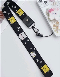 Black keychain lanyard with cat pattern