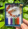 Chakra gift box includes bracelet, straight pendant necklace and 7 genuine polished stones