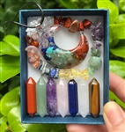 Chakra gift box includes bracelet, moon pendant necklace and 7 genuine polished stones