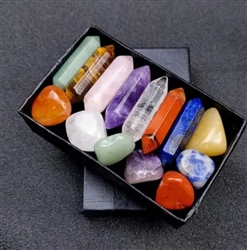 Chakra gift box includes 7 genuine polished stones and 7 crystals