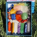 Chakra gift box includes chakra bracelet 7 genuine polished stones and 7 crystals