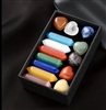 Chakra gift box includes heart shaped genuine polished stones and 7 crystals