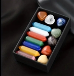 Chakra gift box includes heart shaped genuine polished stones and 7 crystals