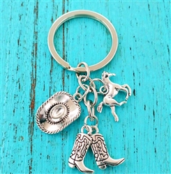Silver keychain with cowboy charms