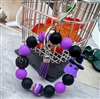 Chunky silicone beaded keychain with ghost charm in black and purple