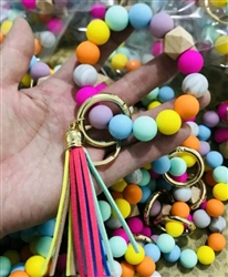 Chunky silicone beaded keychain bracelet -rainbow