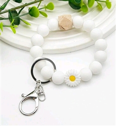 Chunky silicone beaded keychain bracelet - white