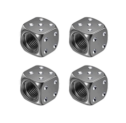 Set of 4 standard size tire valve covers - dark silver dice