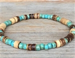 Brown and turquoise wood beads bracelet