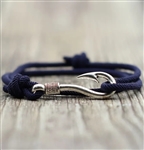 Navy blue cord bracelet with fishing hook