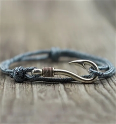 Light blue cord bracelet with fishing hook