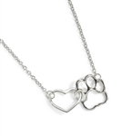Silver heart and paw print necklace
