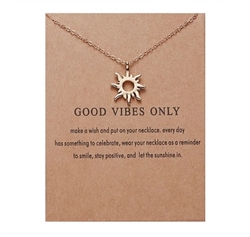Gold "good vibes only" sun pendant necklace