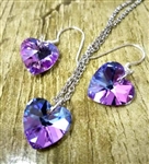 Sparkly crystal heart necklace and earring set