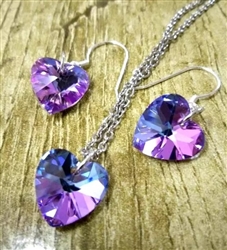 Sparkly crystal heart necklace and earring set