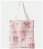 White canvas tote bag with hot pink bows