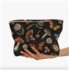Large oversized makeup bag - black with mushrooms/flowers/bugs