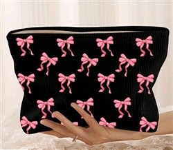 Oversized makeup bag - black with hot pink bows