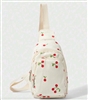 White backpack purse with cherries