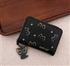 Black wallet with cat print and keychain