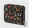 Black wallet with flowers, plants and insect print