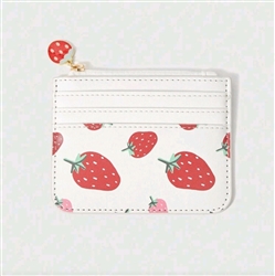 White wallet with pink and red strawberry print