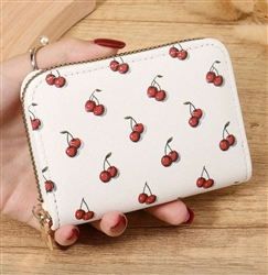 White wallet with red cherry print