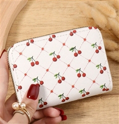 White wallet with red cherry print