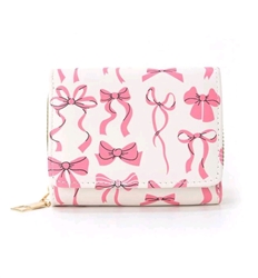 White wallet with hot pink bows