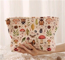 Large oversized makeup bag - forest creatures and plants