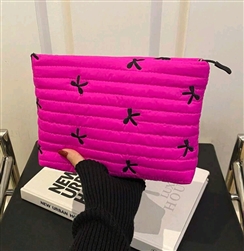 Large oversized makeup bag - hot pink with black bows