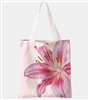 White canvas tote bag with pink lily