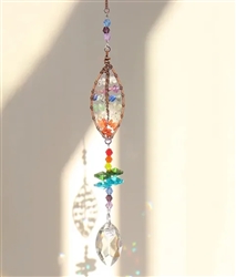 Chakra bead ellipse suncatcher with crystal