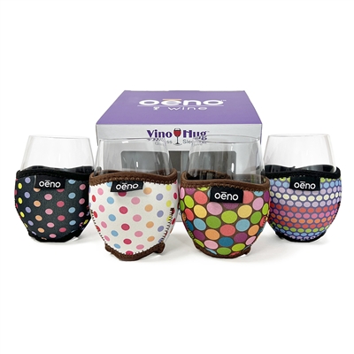Vino Hug Stemless Wine Glass,  Set of 4, Dots