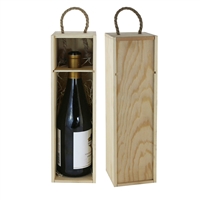 Winechest 1-Bottle Wooden Box W/ Rope Handle, Natural