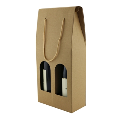 Bottle Box w/Window Kraft, 2-Bottle