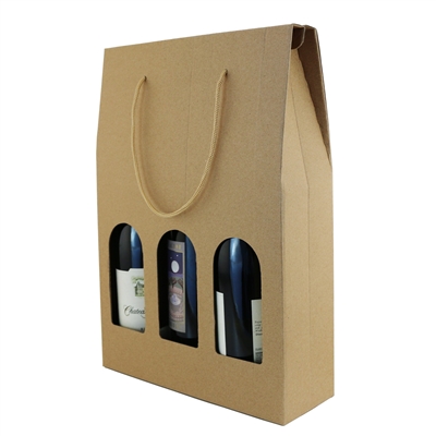 Bottle Box w/Window Kraft, 3-Bottle