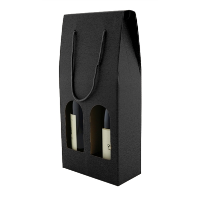 Bottle Box w/Window Black, 2-Bottle