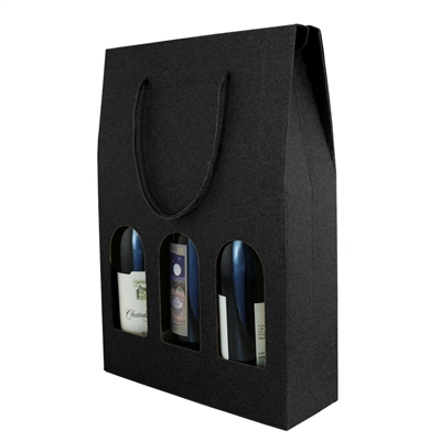Bottle Box w/Window, Black, 3-Bottle