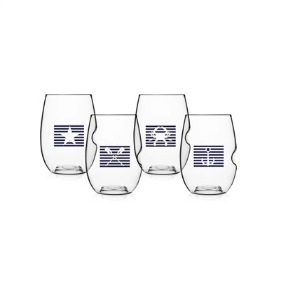 govino Nautical Stripes, Set of 4, Stemless