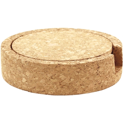 Cork Coaster Round W/Caddy, Set/4