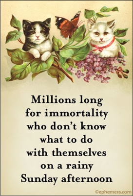 Millions long for immortality who don't know what to do with themselves on a rainy Sunday afternoon.