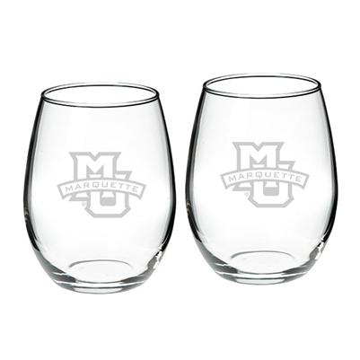 Marquette University Etched Stemless Wine Glass Set of 2