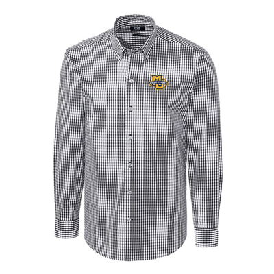 Marquette Easy Care Stretch Gingham Long Sleeve Charcoal